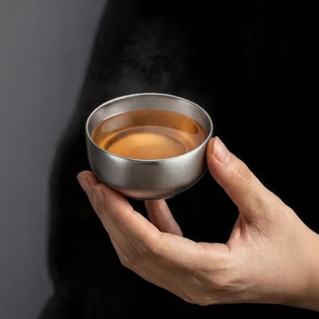 طقم أكواب غونغ فو من التيتانيوم النقي 55ml بتشطيب بسيط يدوي الصنع