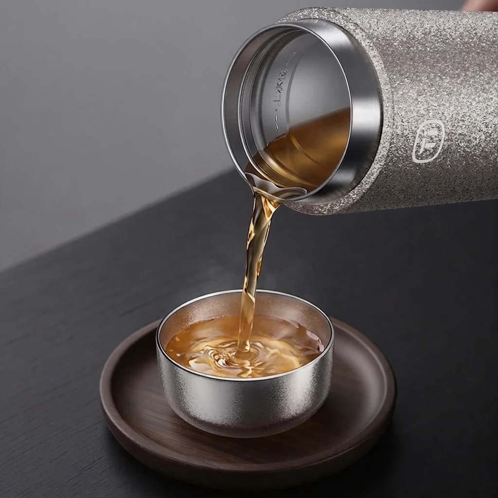 مجموعة أكواب شاي كونغ فو من التيتانيوم النقي، كوب مزدوج 55ml