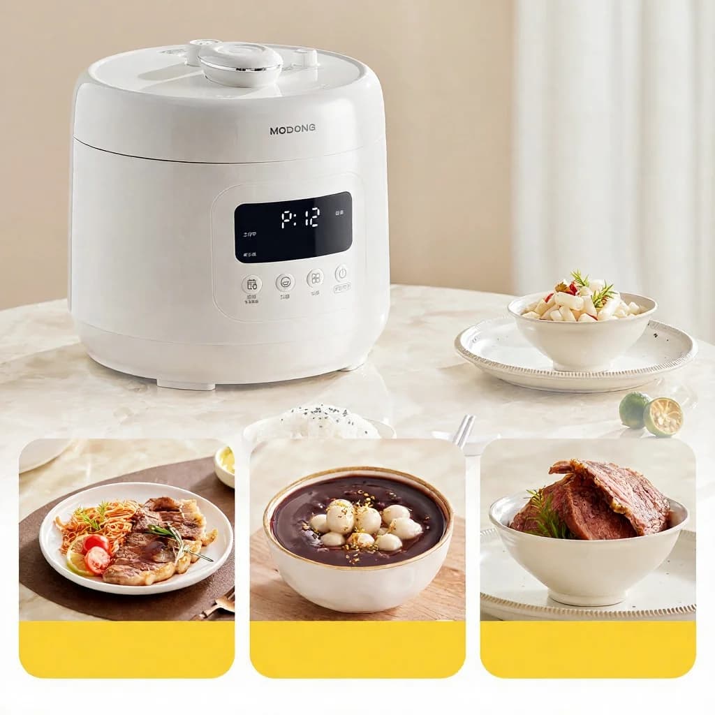 طباخ ضغط كهربائي 4L مع بطانة سيراميكية، 800W، مؤقت 17-24H