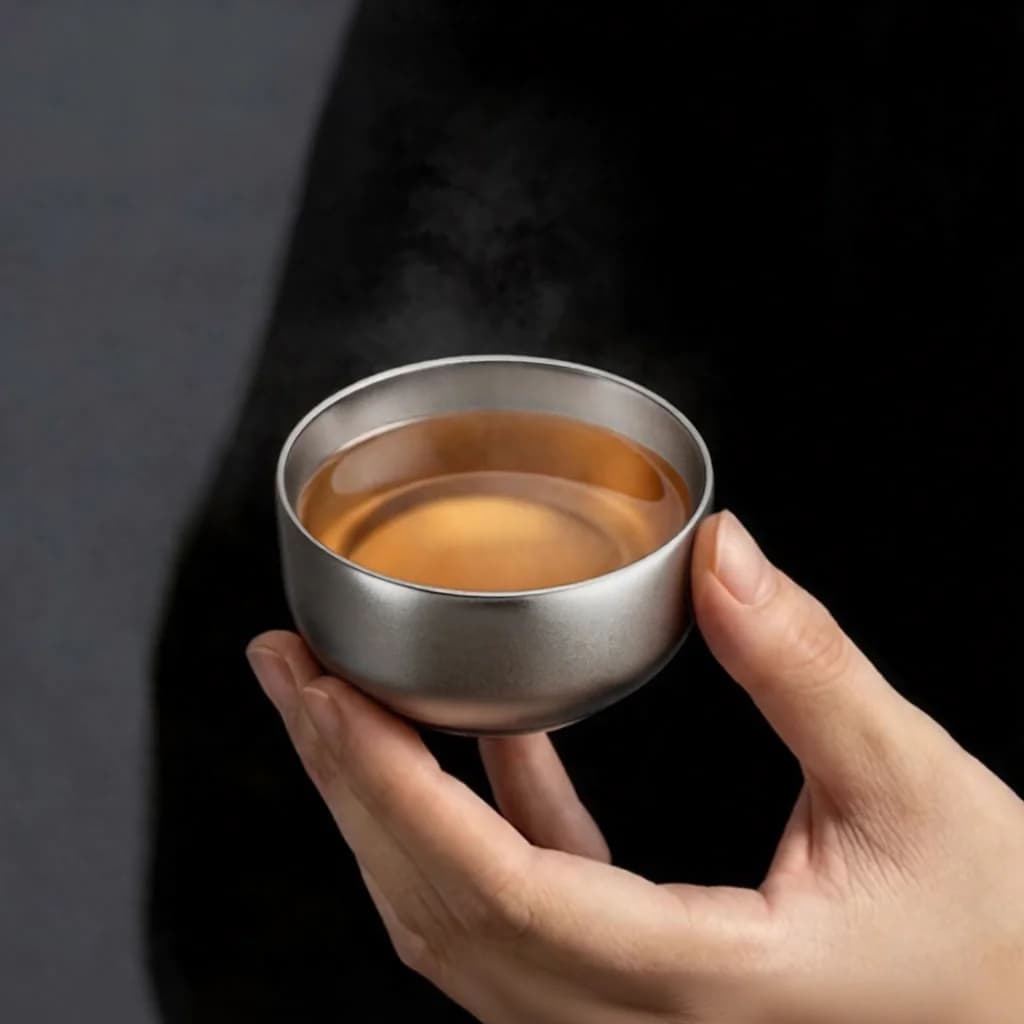 مجموعة أكواب شاي كونغ فو من التيتانيوم النقي، كوب مزدوج 55ml