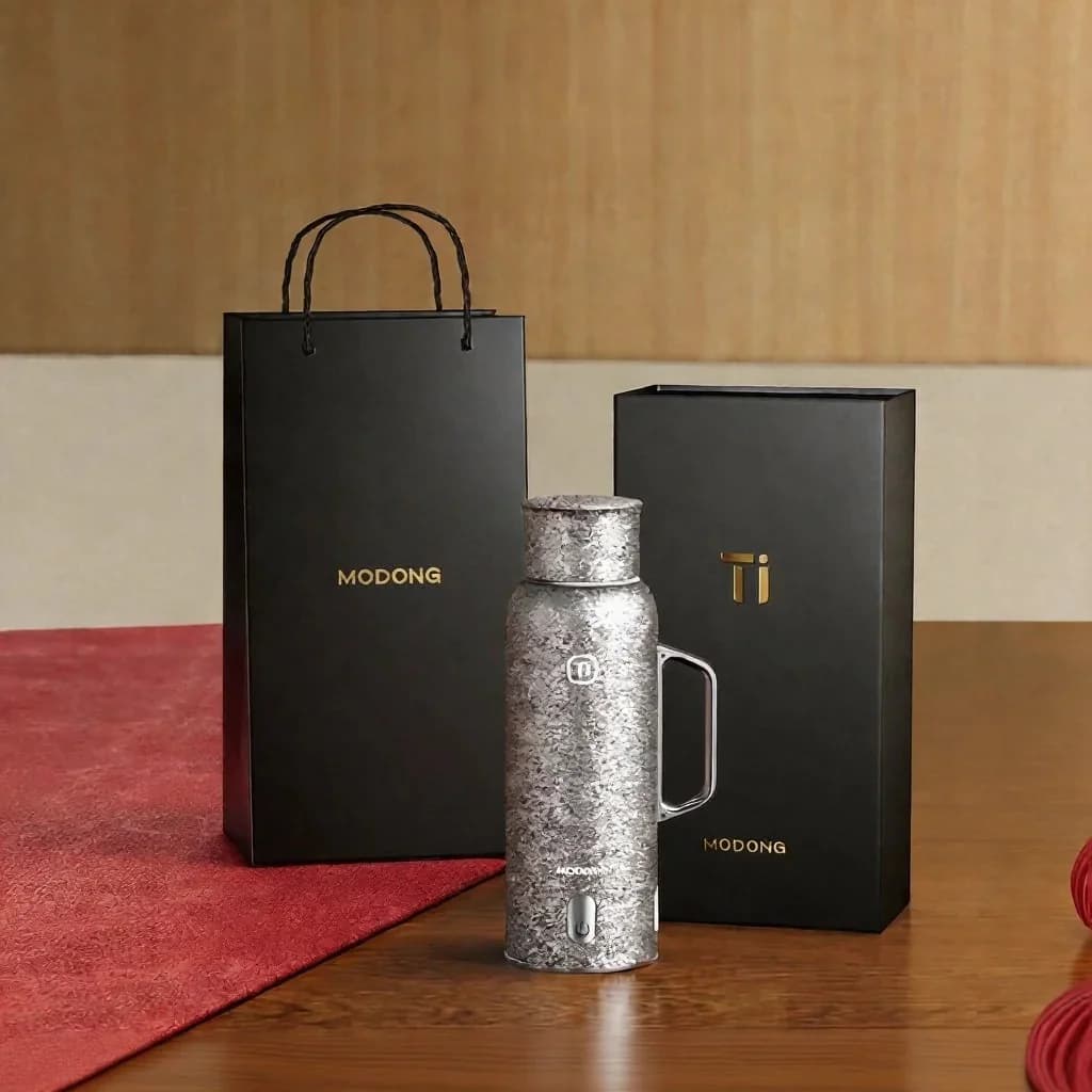 كوب معزول مسخن من التيتانيوم بمقبض 680ml، صندوق هدايا