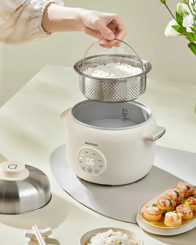 طباخ أرز كهربائي صغير 1.6L مع وعاء داخلي سيراميكي