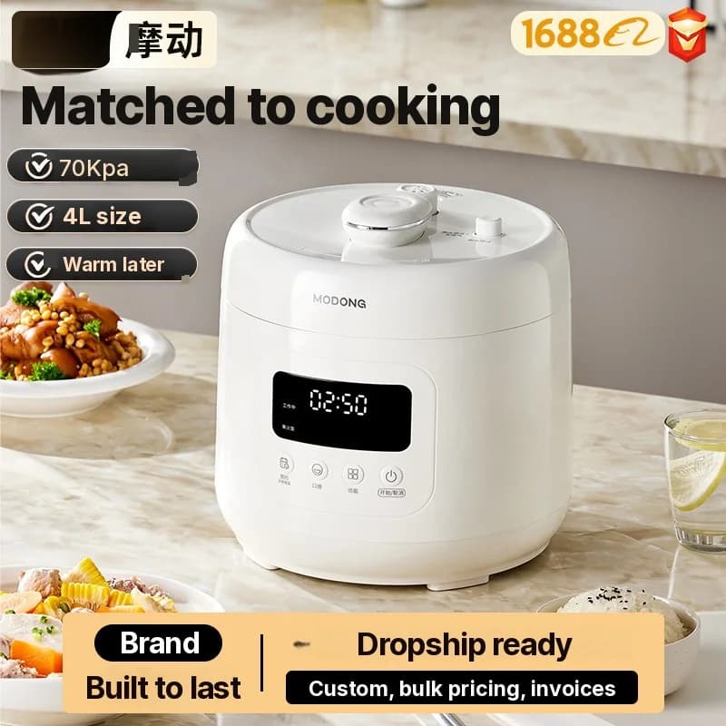 قدر ضغط كهربائي 4L مع بطانة سيراميك، 800W، مؤقت 17-24H