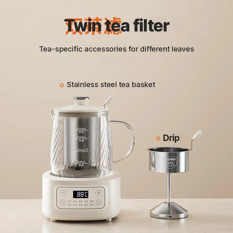 وعاء صحة كهربائي زجاجي مع التحكم في درجة الحرارة 1.2L